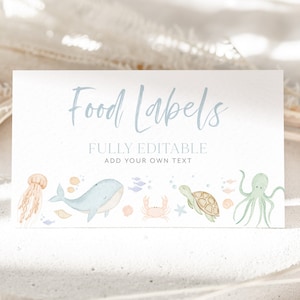 Under the Sea Food Labels, Oneder the Sea Food Tent Cards, Folded Food Cards, Food Tented Cards, Under the Sea 1st Birthday Boy Decorations