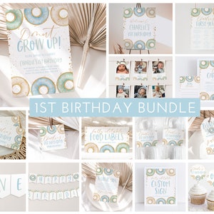 Donut Party Invitation Bundle, Donut 1st Birthday Invitation, Donut Grow Up Birthday Decorations, Sweet One Donut Theme Birthday Decorations