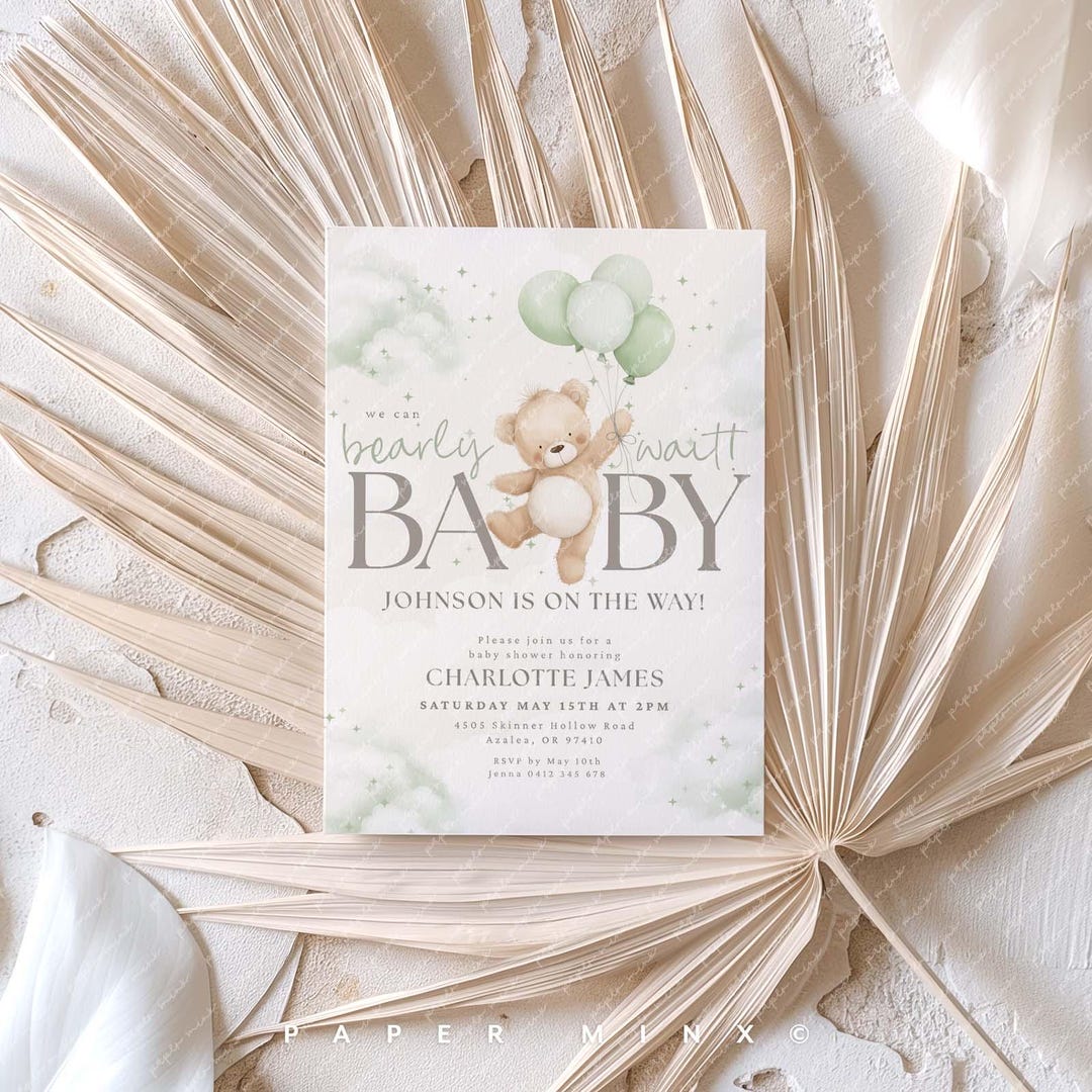We Can Bearly Wait Baby Shower Invitation, Gender Neutral Teddy Bear ...