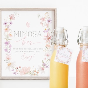 Wildflower Mimosa Bar Sign, Floral Mimosa Sign, Bridal Shower Mimosa Bar Sign, Juice Labels, Mimosa and Juice Labels, Floral Mimosa Sign
