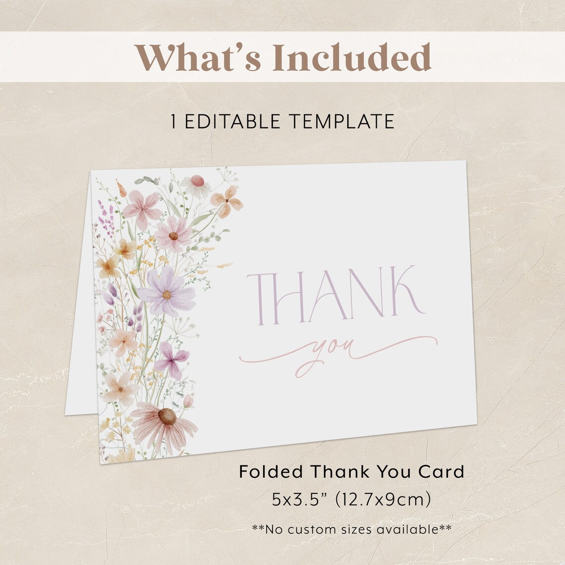 Wildflower Thank You Card Template, Printable Thank You Card, Floral ...