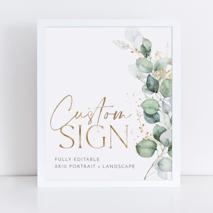 Editable Bridal Shower Signs 8x10, Greenery Signs, Eucalyptus Bridal Signs, Printable Bridal Signs, Green and Gold Bridal Shower Signs
