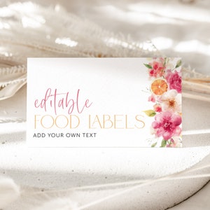 Citrus Food Labels, Food Label Card, Food Tent Cards, Food Tags, Folded Food Cards Tented, Main Squeeze Bridal Shower Citrus Baby Shower