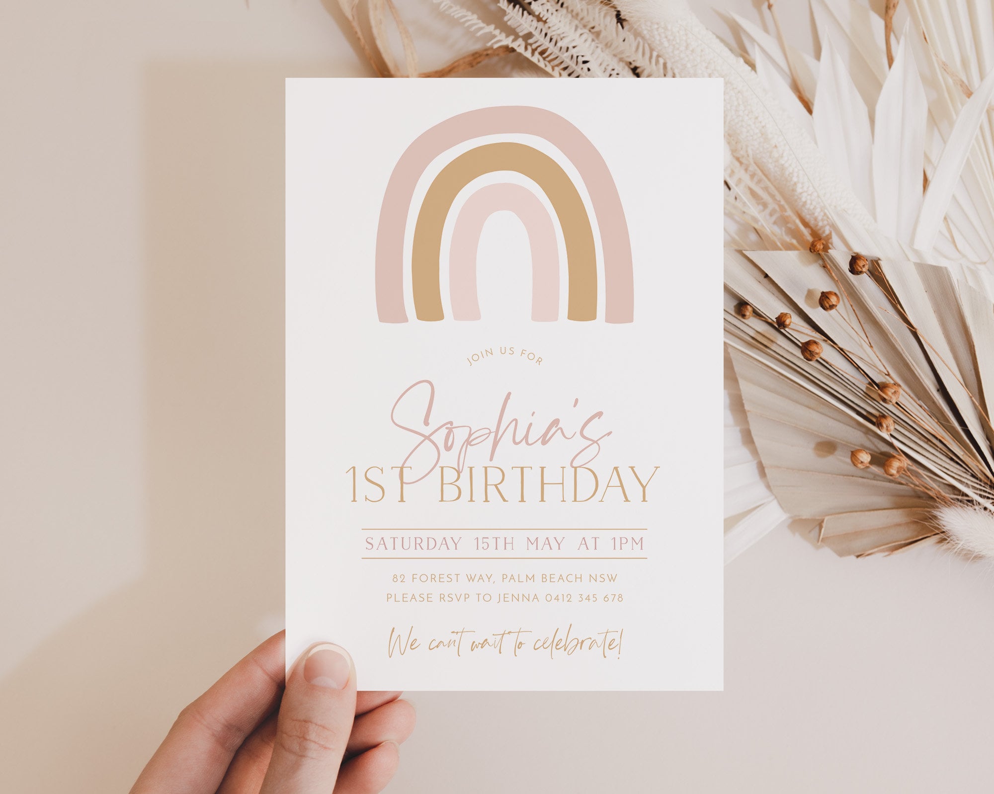 Boho Rainbow 1st Birthday Invitation Girl First Birthday Etsy Australia