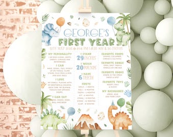 Dinosaur Milestone Sign, Dinosaur 1st Birthday Milestone Board, 1st Birthday Boy, Dino Milestone Poster, First Year Stats Poster Printable