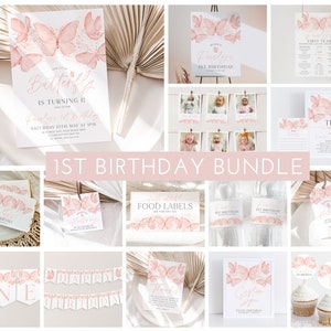 Butterfly Birthday Invitation Bundle, Peach Butterfly Invitation, 1st Birthday Girl, First Birthday Decorations, Butterfly Party Decorations