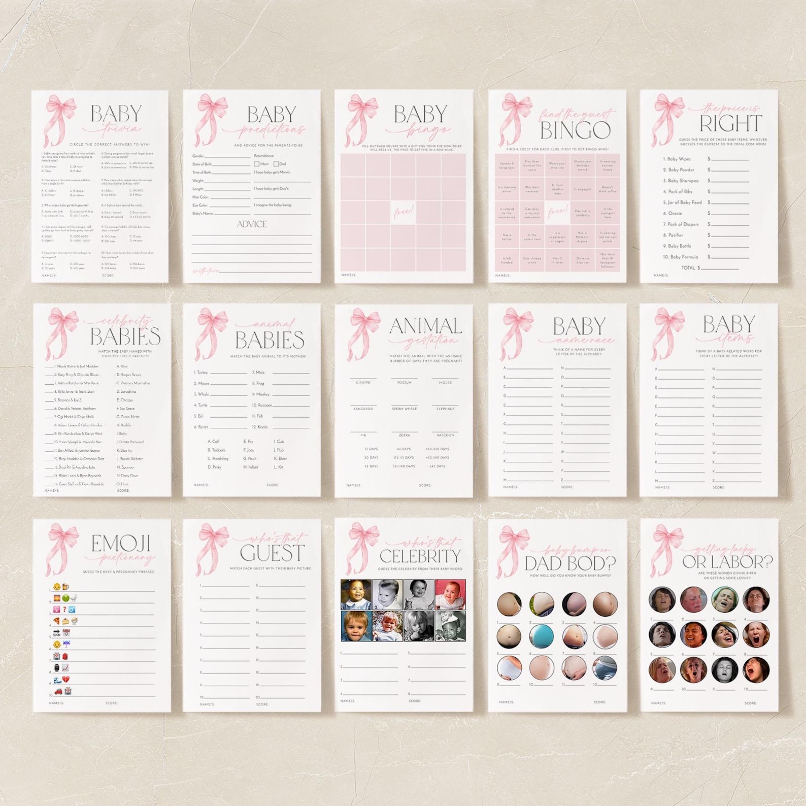 Pink Bow Baby Shower Games, Pink Bow Games Printable, Pink Bows Girl ...