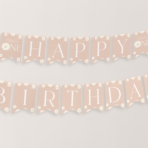 Daisy Birthday Banner, Daisy Flower Happy Birthday Banner Printable, Happy 1st Birthday Banner, Flower First Birthday Decor Daisy Banner