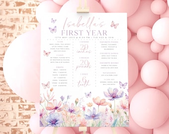 First Birthday Milestone Board Template, Pink Purple Butterfly Milestone Board, Baby Milestone Sign, Butterfly Milestone Poster Birthday