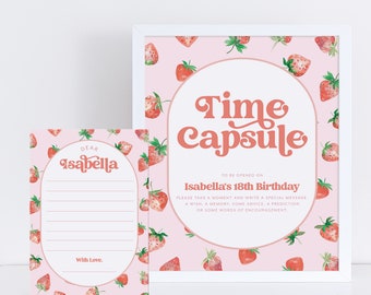 Berry First Time Capsule, 1st Birthday Time Capsule Sign, Time Capsule Template, Strawberry 1st Birthday, Time Capsule Template Digital