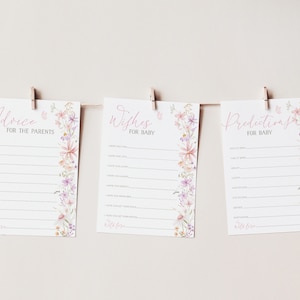 Wildflower Baby Shower Advice, Baby Shower Predictions, Baby Shower Wishes, Advice Card, Editable Games, Baby in Bloom Baby Games Floral