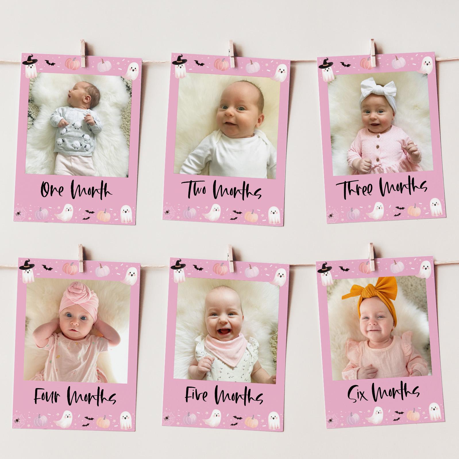 Halloween First Year Photo Banner Pink, 1st Birthday Milestone Photos, First Year Monthly Photo Banner, 1st Birthday Spooky One Girl Pink