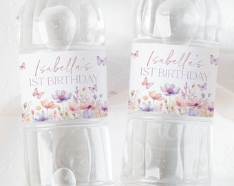 Butterfly Water Bottle Labels, Butterfly Birthday Water Labels, Printable Water Bottle Label, Pink Butterfly 1st Birthday Water Label Purple