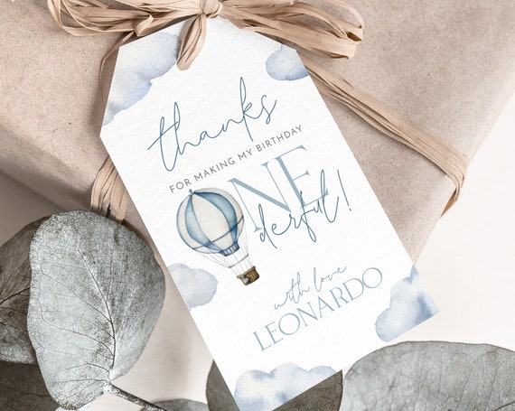 Mr Onederful Favour Tags, Birthday Thank You Tags, Onederful 1st Birthday Favor Tag, Printable Gift Tag, Editable Tag, Hot Air Balloon Tags