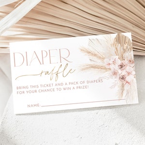 Boho Diaper Raffle Card, Pink Baby Shower Diaper Raffle Card, Editable Diaper Raffle Template, Printable Diaper Raffle, Nappy Raffle Girl