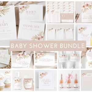 Baby Shower Invitation Bundle, Printable Baby Shower Invitation and Games, Editable Games, Boho Baby Shower Decorations, Invitation Games