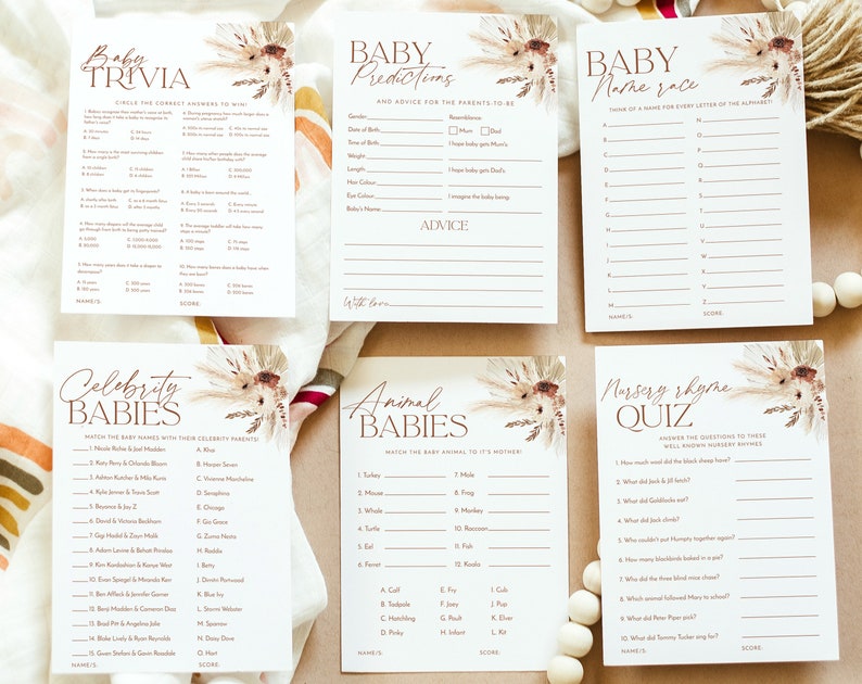 Boho Baby Shower Games, Baby Shower Editable Games, Printable Games, Baby Games Pack, Gender Neutral Baby Shower Game, Dried Flower Games image 5