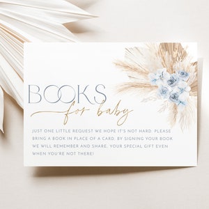 Boho Books For Baby Card Printable, Book Request Card, Blue Boho Baby Shower Book For Baby, Baby Shower Boy Blue, Boho Floral Books For Baby