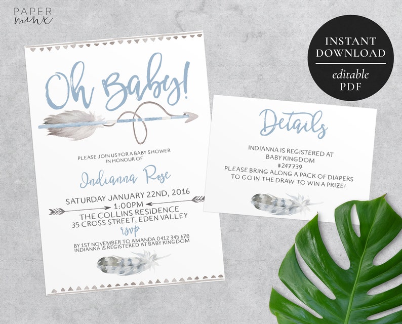Printable Arrow Baby Shower Invitation Editable Template Image 0