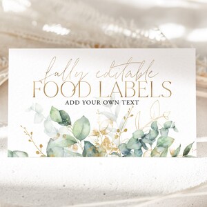 Baby Shower Food Labels, Greenery Food Label Card, Food Tent Card, Greenery Baby Shower Food Tags, Folded Food Cards, Tented Food Labels