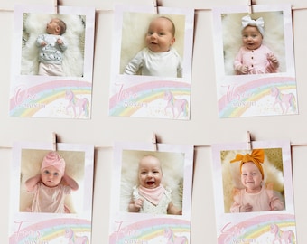 Unicorn Photo Banner, 1st Birthday Milestone Photos, Baby's First Year Monthly Photo Banner, One Year Photo Banner, 12 Months Photos Unicorn