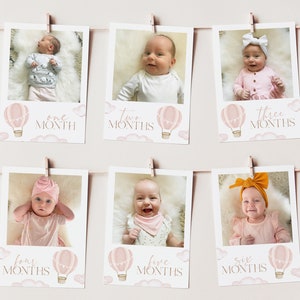 First Year Photos, 1st Birthday Milestone Photos, Baby's First Year Month Photo Banner, Pink Hot Air Balloon ONEderful Photo Banner Girl