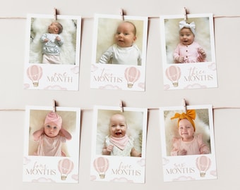 Erstes Jahr Fotos, 1. Geburtstag Meilenstein Fotos, Babys erstes Jahr Monat Foto Banner, rosa Heißluftballon ONEderful Foto Banner Mädchen