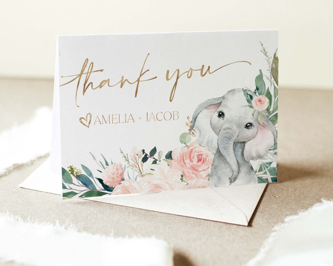 Thank You Card Template, Printable Thank You Card, Girl Baby Shower ...