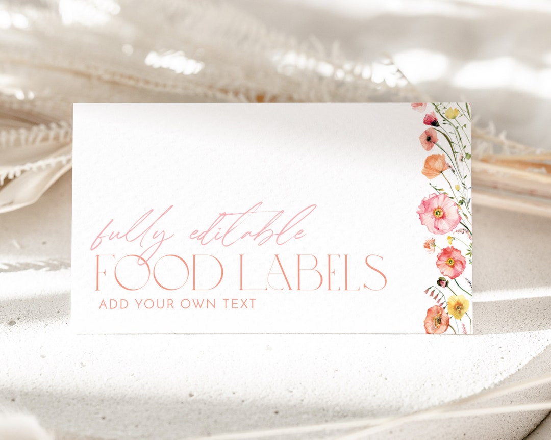 Floral Bridal Shower Food Labels, Food Label Card, Food Tent Cards