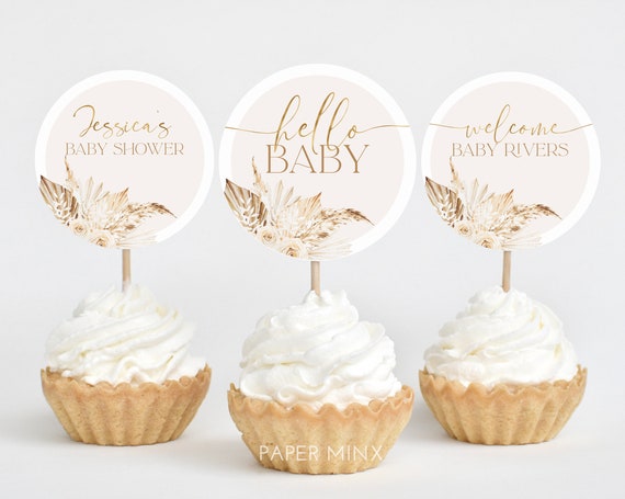 Boho Cupcake Toppers, Baby Shower Cupcake Toppers, Printable