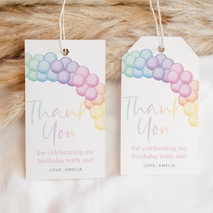 Pastel Rainbow Favor Tags, Pastel 1st Birthday Thank You Tags, Rainbow 1st Birthday Gift Tags, Editable Birthday Tag, Printable Gift Tags