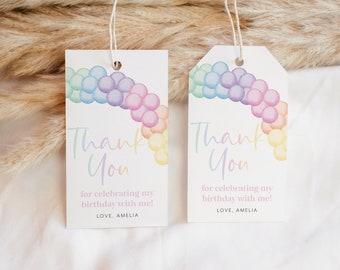 Pastel Rainbow Favor Tags, Pastel 1st Birthday Thank You Tags, Rainbow 1st Birthday Gift Tags, Editable Birthday Tag, Printable Gift Tags
