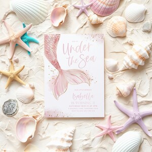 Mermaid Birthday Invitation, Mermaid 3rd Birthday Girl, Under the Sea Editable Template, Mermaid Party Peach Pink Invite 4th 5th 6th 7th Bild 3