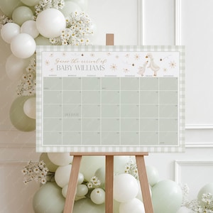 Silly Goose Baby Shower Due Date Calendar, Birth Date Sign, Baby Arrival Sign Printable, Sage Green Baby Shower Due Date Sign Baby Shower