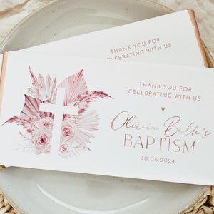 Pink Chocolate Bar Wrapper Template, Printable Candy Bar Wrapper, Baptism Candy Bar Wrapper, Christening Favors, Rose Gold Baptism Chocolate