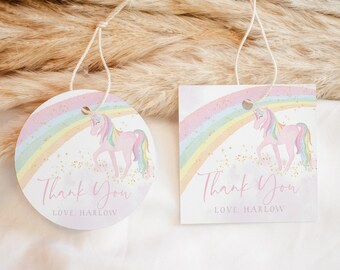 Unicorn Favor Tags, Editable Tags, Printable Favor Tags, Rainbow Unicorn Birthday Tag, Unicorn Gift Tags, 1st Birthday Party Favor Labels
