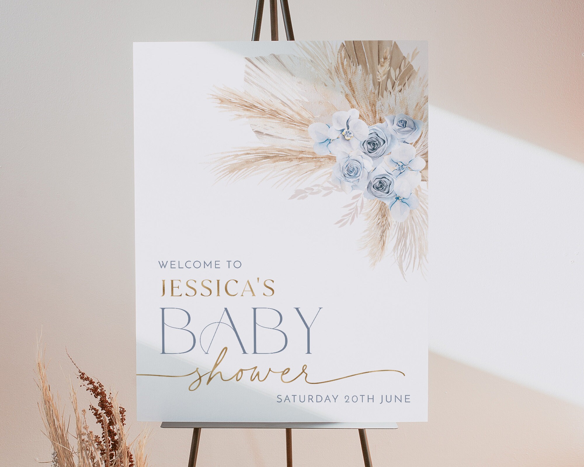 Boho Welcome Sign Printable, Boy Baby Shower Welcome Sign, Boho Blue ...