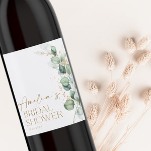 Greenery Champagne Labels, Bridal Shower Wine Labels, Printable Wine Labels, Champagne Stickers, Greenery and Gold Champagne Bottle Labels