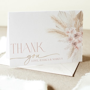 Boho Thank You Card Template, Printable Thank You Card, Pink Boho Baby Shower Thank You Card, Girl Baby Shower Boho Thank You Card Pink Card