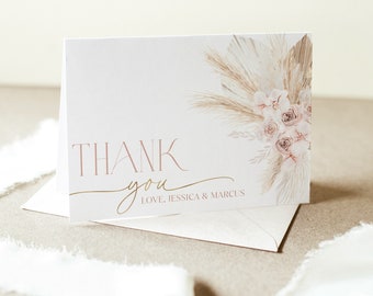 Boho Thank You Card Template, Printable Thank You Card, Pink Boho Baby Shower Thank You Card, Girl Baby Shower Boho Thank You Card Pink Card