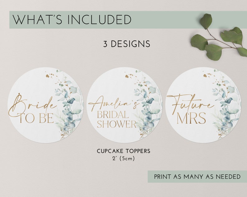 Greenery Cupcake Toppers Bridal Shower Cupcake Toppers Etsy