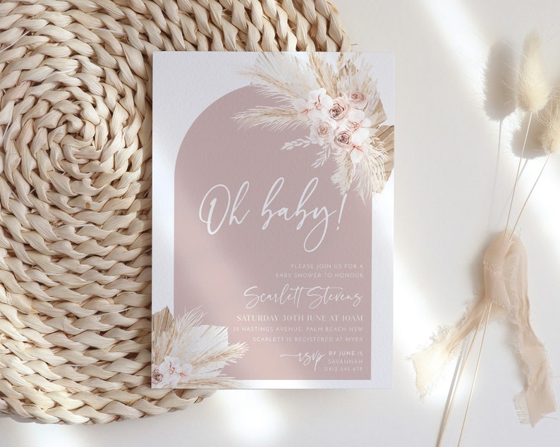 Pink Boho Baby Shower Invitation Boho Floral Baby Shower Etsy