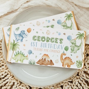 Dinosaur Chocolate Wrapper Printable, Candy Bar Wrapper Template, Chocolate Bar, Dino Birthday Chocolate Labels, Dinosaur 1st Birthday