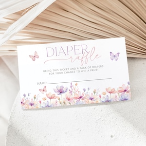 Butterfly Diaper Raffle Card, Butterfly Baby Shower Diaper Raffle Card, Editable Diaper Raffle Template, Printable, Nappy, Girl Baby Shower