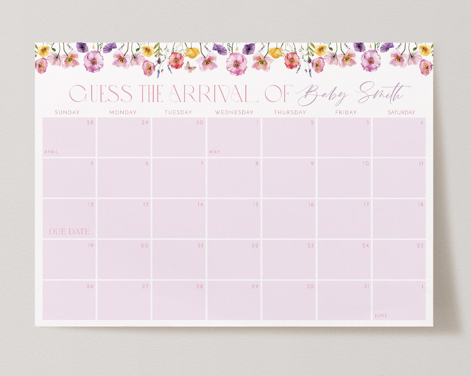 Baby Shower Due Date Calendar Birth Date Sign Baby Arrival - Etsy