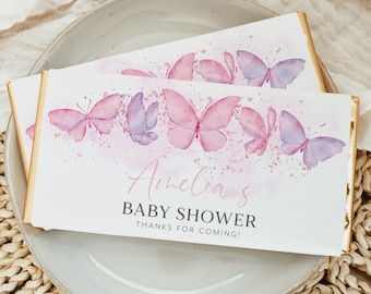 Butterfly Chocolate Wrapper Printable, Candy Bar Wrapper Template, Chocolate Bar Template, Butterfly Baby Shower Favors, Chocolate Labels
