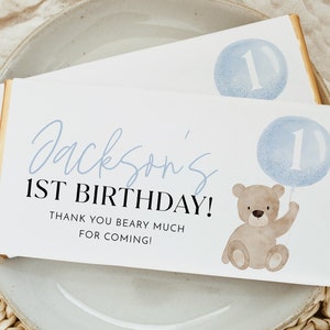Bear Chocolate Wrapper Template, Printable Candy Bar Wrapper, 1st Birthday Candy Bar Wrapper, Birthday Favors Beary First Birthday Labels