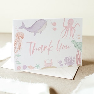 Under the Sea Thank You Card Template, Printable Thank You Card, Ocean Animals Baby Shower Thank You Card, Under the Sea Baby Shower Card