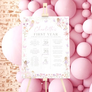 Fairy First Birthday Milestone Sign, My First Year Poster, Fairy Milestone Board, Fairy 1st Birthday Girl, Fairy Party Milestone Poster Pink