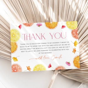 Citrus Thank You Card Template, Printable Main Squeeze Bridal Shower Thank You Card Instant Download Thank You Card, Bridal Thank You Pink